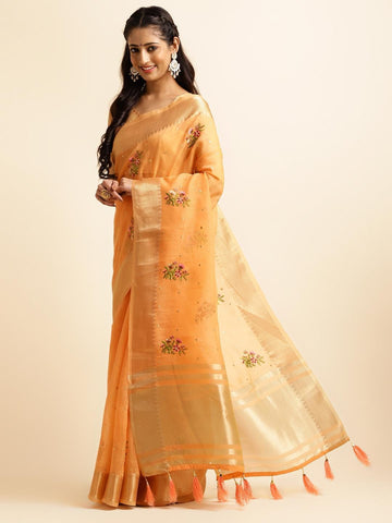Ethnic Motifs Zari Woven Design Banarasi Saree