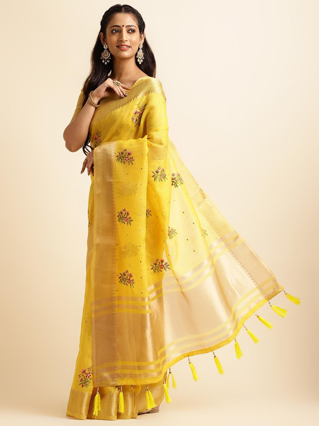 Ethnic Motifs Zari Woven Design Banarasi Saree
