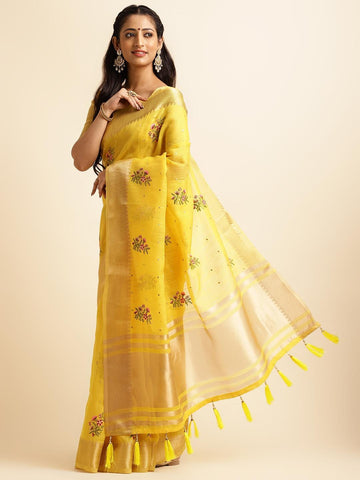 Ethnic Motifs Zari Woven Design Banarasi Saree