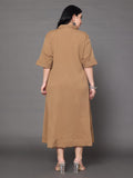 Varanga Women Plus Size Beige Shirt Collar A Line Dress