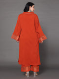 Varanga Women Plus Size Rust Straight Kurta Paired With Tonal Bottom