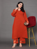 Varanga Women Plus Size Rust Straight Kurta Paired With Tonal Bottom