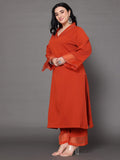 Varanga Women Plus Size Rust Straight Kurta Paired With Tonal Bottom