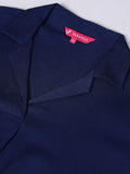 Varanga Women Plus Size Navy Blue Shirt Collar Straight  Kurta Paired With Tonal Bottom