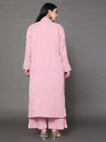 Varanga Women Plus Size Pink Shirt Collar Straight  Kurta Paired With Tonal Bottom