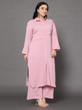 Varanga Women Plus Size Pink Shirt Collar Straight  Kurta Paired With Tonal Bottom