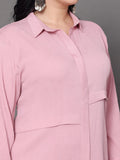 Varanga Women Plus Size Pink Shirt Collar Straight  Kurta Paired With Tonal Bottom