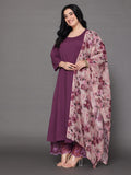 Varanga Women Plus Size Purple Anarkali Kurta Paired With Tonal  Hem Embroidered Bottom And Floral Printed  Dupatta