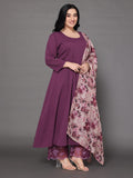 Varanga Women Plus Size Purple Anarkali Kurta Paired With Tonal  Hem Embroidered Bottom And Floral Printed  Dupatta