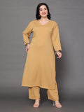 Varanga Women Plus Size Beige Straight Kurta Paired With Tonal Bottom And Printed Dupatta