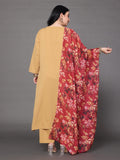 Varanga Women Plus Size Beige Straight Kurta Paired With Tonal Bottom And Printed Dupatta