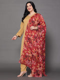 Varanga Women Plus Size Beige Straight Kurta Paired With Tonal Bottom And Printed Dupatta