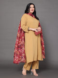 Varanga Women Plus Size Beige Straight Kurta Paired With Tonal Bottom And Printed Dupatta