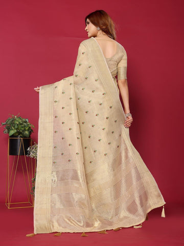 Ethnic Motifs Zari Woven Design Banarasi Saree