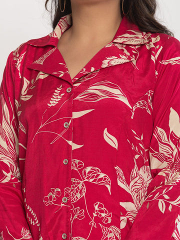 KSUT Women Floral Printed Front Placket Shirt with Flared Palazzo