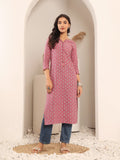 Varanga Women Pink & White Printed Straight Kurta