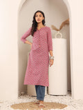 Varanga Women Pink & White Printed Straight Kurta