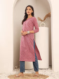 Varanga Women Pink & White Printed Straight Kurta