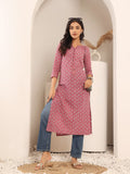 Varanga Women Pink & White Printed Straight Kurta