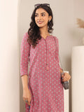 Varanga Women Pink & White Printed Straight Kurta