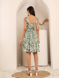 Varanga Women Green & White Printed V-Neck Tiered Dress With Flared Hem