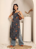 Varanga Women Navy Blue Bandhani Printed Round Neck Strap Style Kurta