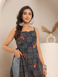 Varanga Women Navy Blue Bandhani Printed Round Neck Strap Style Kurta