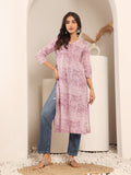 Varanga Women Lavender Stripe Printed V-Neck Straight Kurta With Three Quarter Sleeves