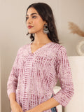 Varanga Women Lavender Stripe Printed V-Neck Straight Kurta With Three Quarter Sleeves