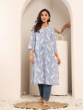 Varanga Women Blue Paisely Printed Round Neck With Drawstring Details Straight Kurta With Side Slit.