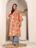 Varanga Women Orange Floral Printed V-Neck A-Line Kurta With Side Slits