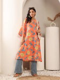 Varanga Women Orange Floral Printed V-Neck A-Line Kurta With Side Slits