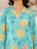 Varanga Women Turqouise Blue Floral Printed Straight Kurta With Three Quarter Bell Sleeves