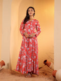 Varanga Women Red Floral Printed Angrakha Style Anarkali Kurta Paired With Chiffon Solid Dupatta