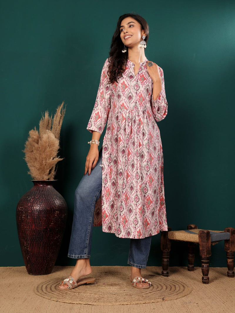 Varanga Women Ethnic Motifs Printed Mandarin Collar A-Line Kurta