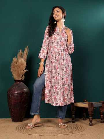 Varanga Women Ethnic Motifs Printed Mandarin Collar A-Line Kurta