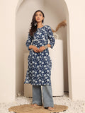 Varanga Women Blue Floral Jaal Printed Straight Kurta With Side Slit.