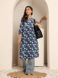 Varanga Women Blue Floral Jaal Printed Straight Kurta With Side Slit.