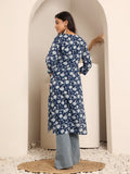 Varanga Women Blue Floral Jaal Printed Straight Kurta With Side Slit.