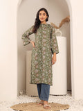 Varanga Women Olive Floral Printed Mandarin Collar Kurta With Long Flared Sleeves And Side Slits