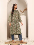 Varanga Women Olive Floral Printed Mandarin Collar Kurta With Long Flared Sleeves And Side Slits