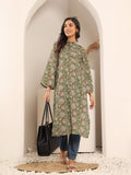 Varanga Women Olive Floral Printed Mandarin Collar Kurta With Long Flared Sleeves And Side Slits