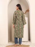 Varanga Women Olive Floral Printed Mandarin Collar Kurta With Long Flared Sleeves And Side Slits