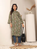 Varanga Women Olive Floral Printed Mandarin Collar Kurta With Long Flared Sleeves And Side Slits