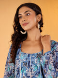 Varanga Women Blue Floral Printed Anarkali Kurta Paired With Dupatta