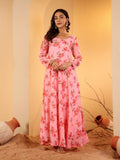 Varanga Women Pink Floral Printed Anarkali Kurta Paired With Solid Dupatta