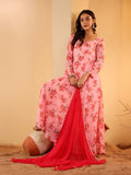 Varanga Women Pink Floral Printed Anarkali Kurta Paired With Solid Dupatta