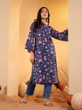 Varanga Women Blue Floral Printed Straight Kurta With Flared Sleeves