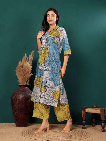 Varanga Women Abstract Printed Kurta With Flared Bottom