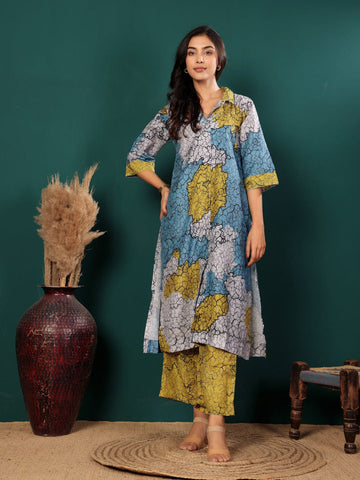 Varanga Women Abstract Printed Kurta With Flared Bottom